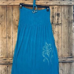 Turquoise Maxi dress halter with bottom ruffle